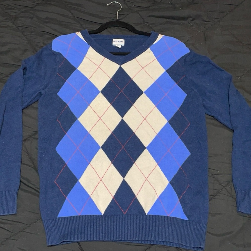 Old Navy Blue Argyle V-Neck (Med)